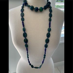 Vintage Azurite and Lapis necklace with gold filled clasps